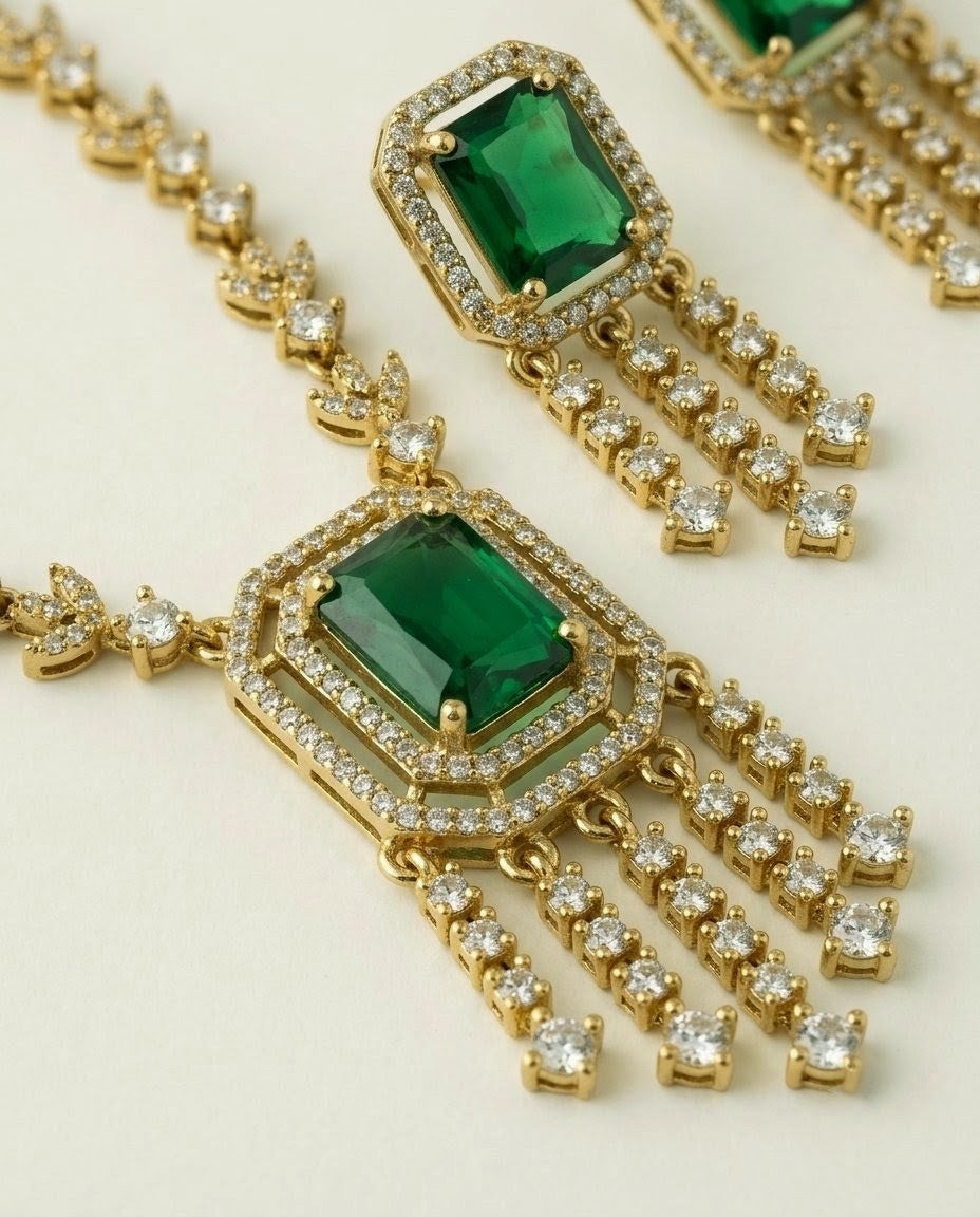 Gold Plated AD Drop Fringe Necklace Set