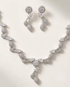 Emerald Green Leaf Vine AD & CZ Necklace Set