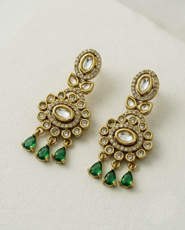 Gold-Plated Kundan Ruby Drop Earrings