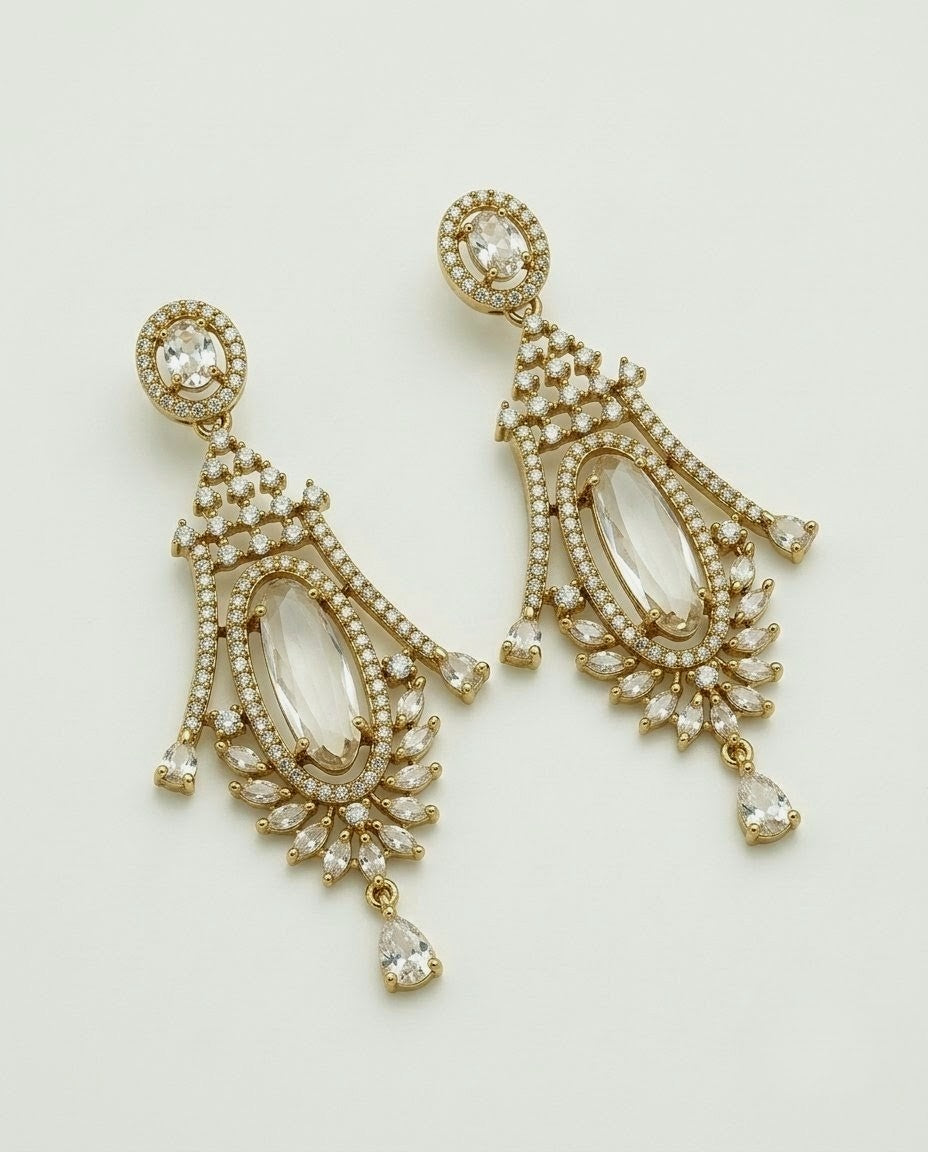 Gold-Plated Marquise Crystal Drop Earrings