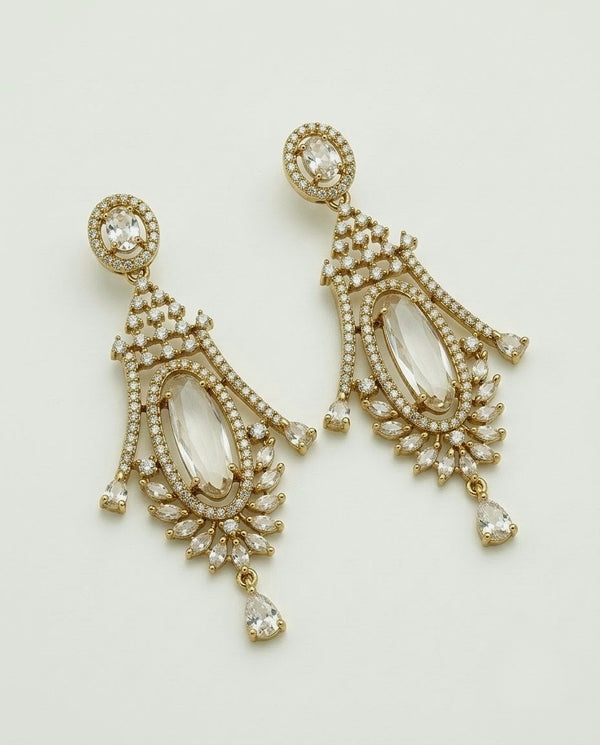 Gold-Plated Marquise Crystal Drop Earrings