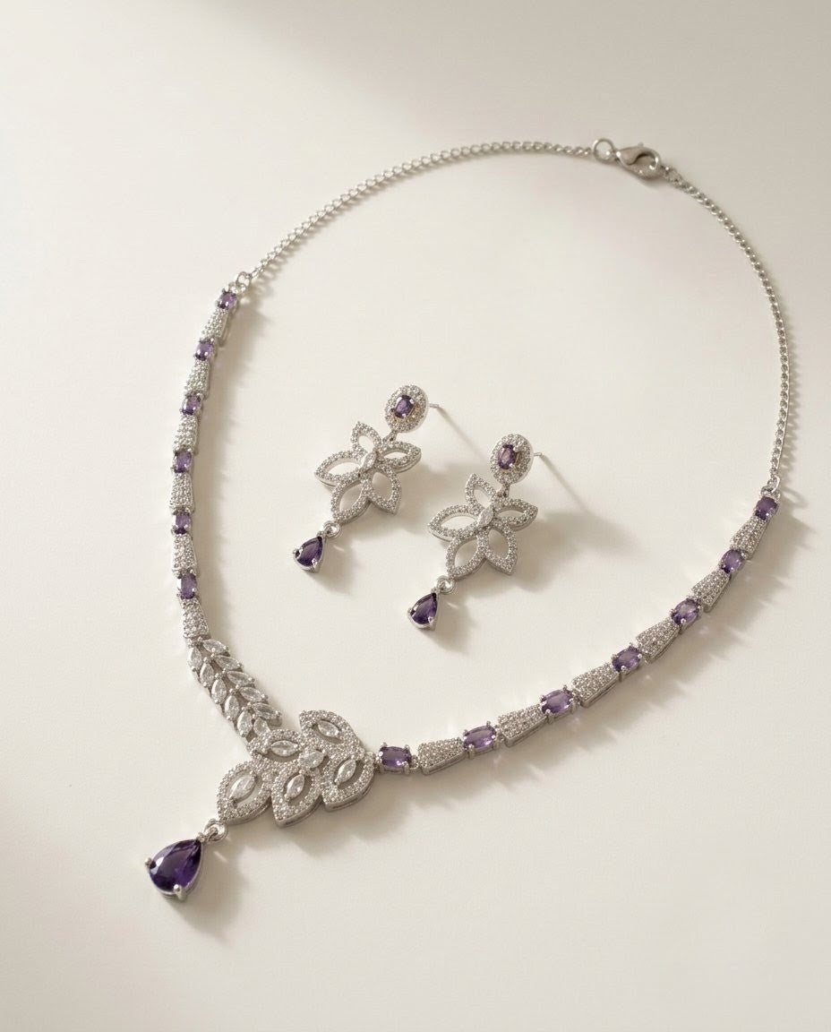 Silver-Plated Teardrop CZ Necklace & Earrings Set