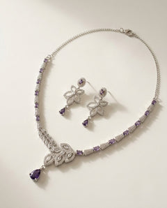 Silver-Plated Teardrop CZ Necklace & Earrings Set
