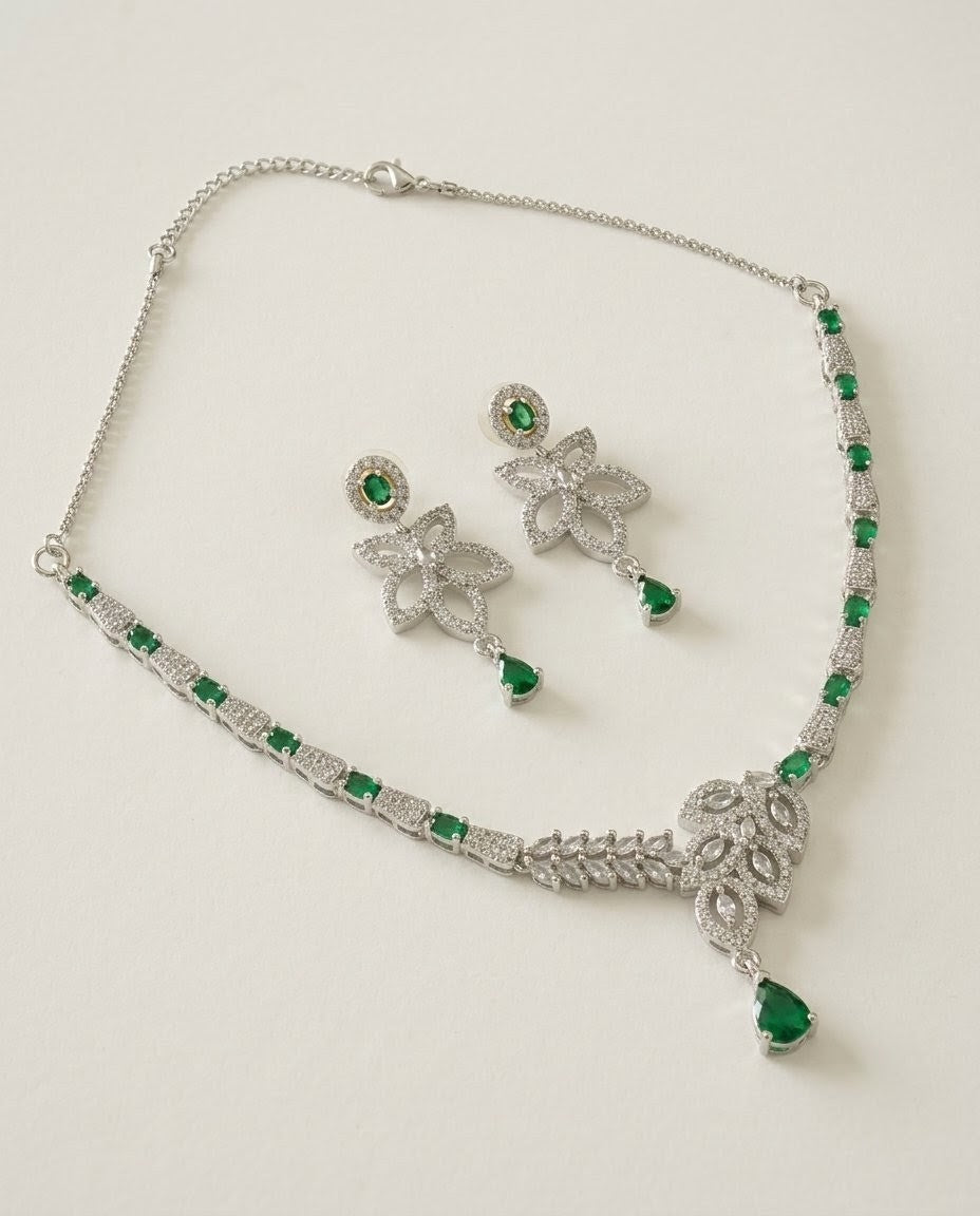 Silver-Plated Teardrop CZ Necklace & Earrings Set