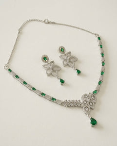 Silver-Plated Teardrop CZ Necklace & Earrings Set