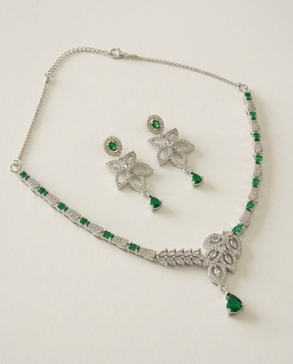 Silver-Plated Teardrop CZ Necklace & Earrings Set