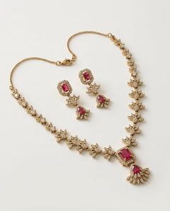 Gold-Plated AD & Emerald Stone Necklace Set