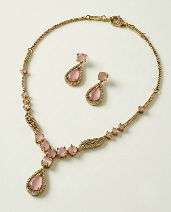 Gold-Plated AD Teardrop Pendant Necklace Set