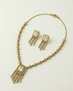 Gold Plated AD Drop Fringe Necklace Set