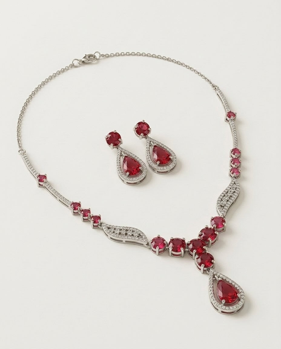 Gold-Plated AD Teardrop Pendant Necklace Set
