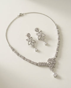 Silver-Plated Teardrop CZ Necklace & Earrings Set