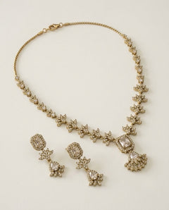 Gold-Plated AD & Emerald Stone Necklace Set