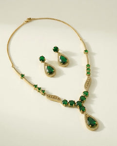 Gold-Plated AD Teardrop Pendant Necklace Set