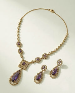 Gold-Plated AD Teardrop Pendant Necklace Set
