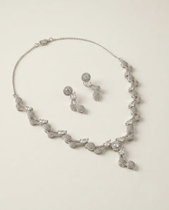 Emerald Green Leaf Vine AD & CZ Necklace Set