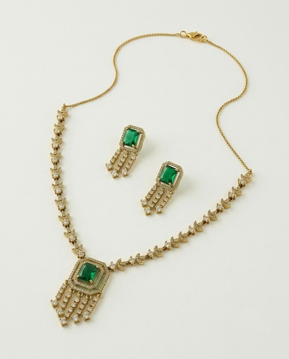 Gold Plated AD Drop Fringe Necklace Set