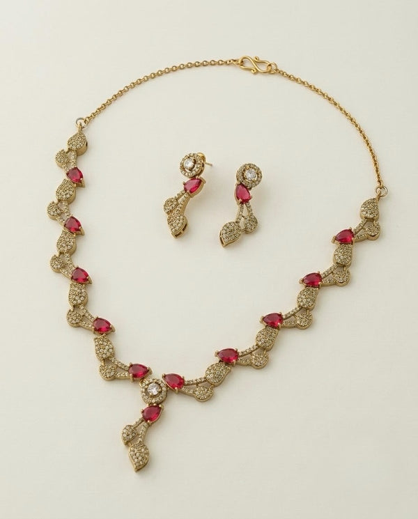 Emerald Green Leaf Vine AD & CZ Necklace Set