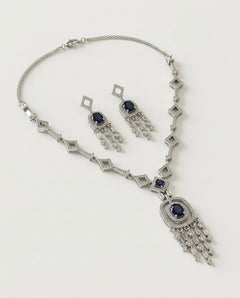 Silver-Plated American Diamond & Crystal Pendant Necklace Set