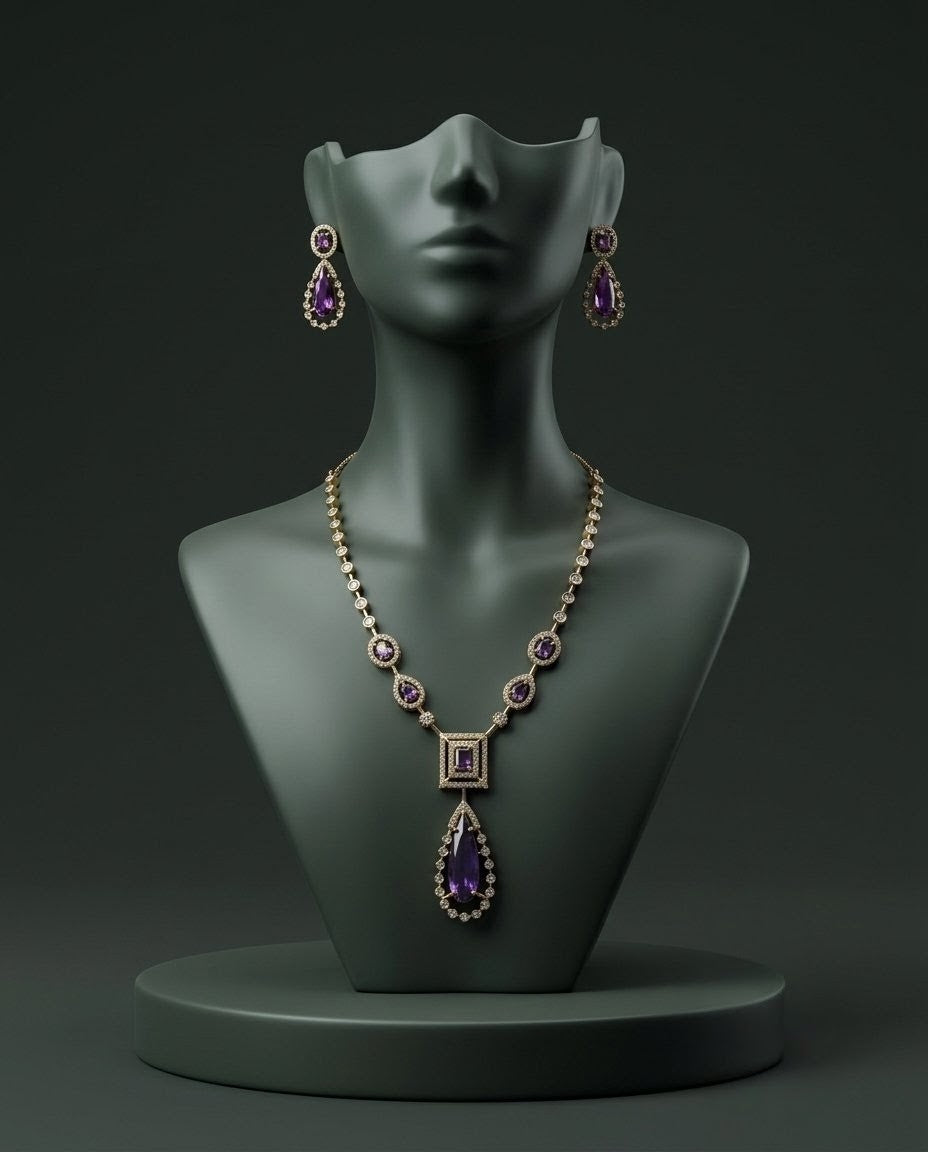 Gold-Plated AD Teardrop Pendant Necklace Set