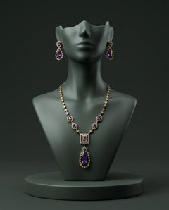 Gold-Plated AD Teardrop Pendant Necklace Set
