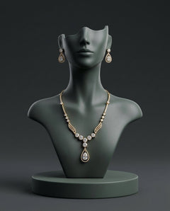 Gold-Plated AD Teardrop Pendant Necklace Set