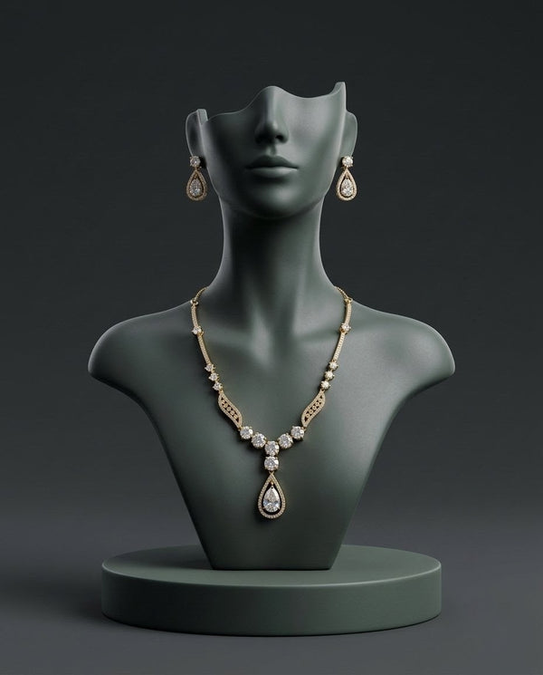Gold-Plated AD Teardrop Pendant Necklace Set