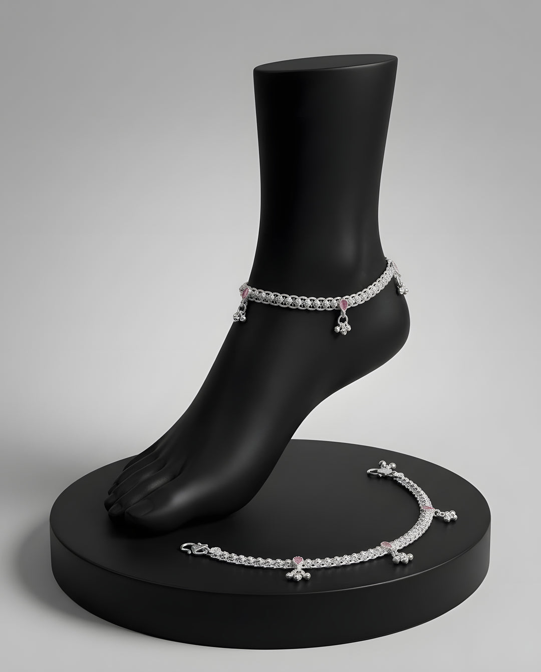 Ruby Red Filigree Ghungroo Anklets