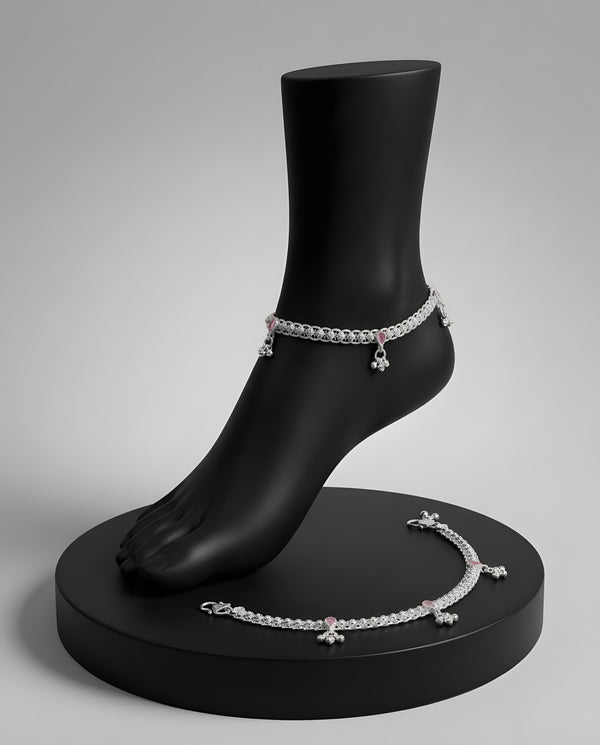 Ruby Red Filigree Ghungroo Anklets