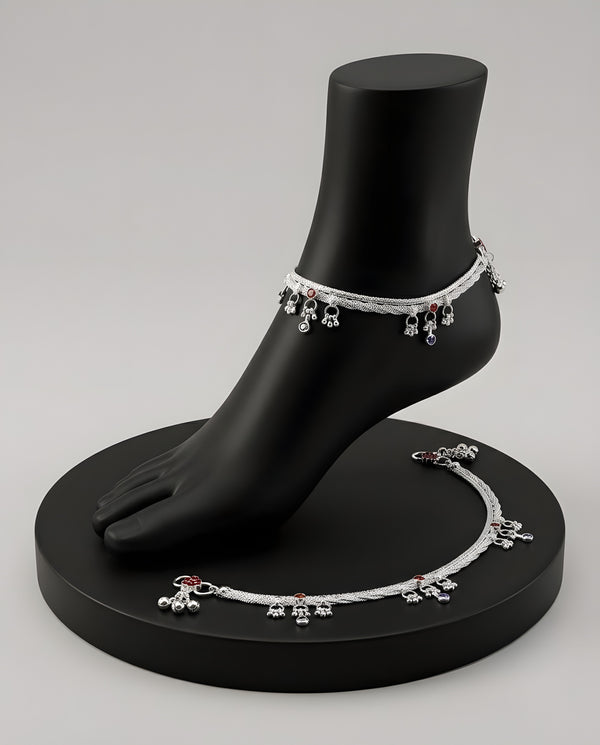 Silver-Plated Multicolor Braided Anklets