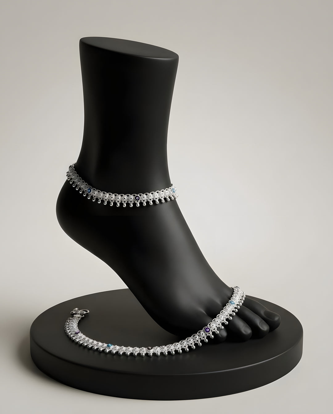 Silver-Plated Meenakari Ghungroo Anklets