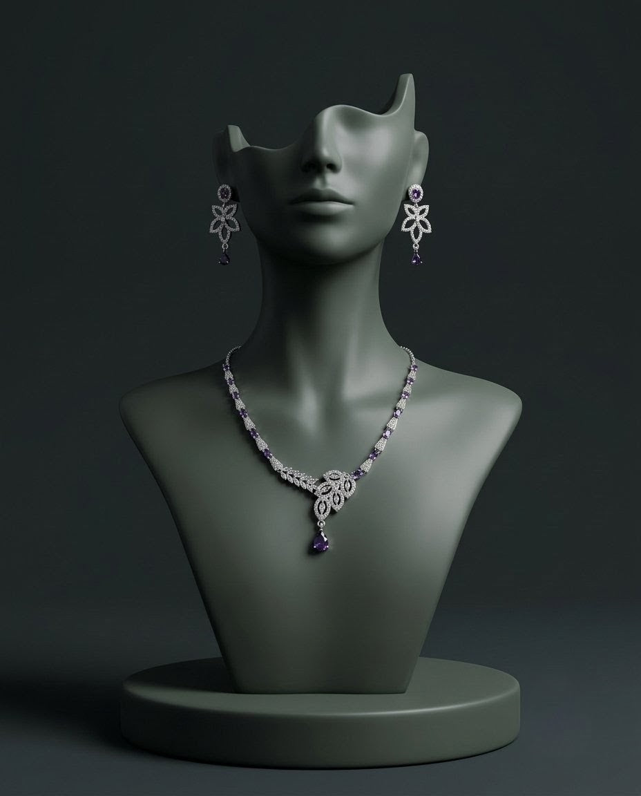 Silver-Plated Teardrop CZ Necklace & Earrings Set