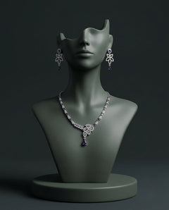 Silver-Plated Teardrop CZ Necklace & Earrings Set
