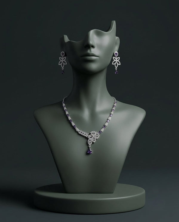 Silver-Plated Teardrop CZ Necklace & Earrings Set