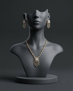 Gold Plated AD Drop Fringe Necklace Set