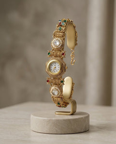 Antique Gold Rajwadi Kundan Watch Bracelet