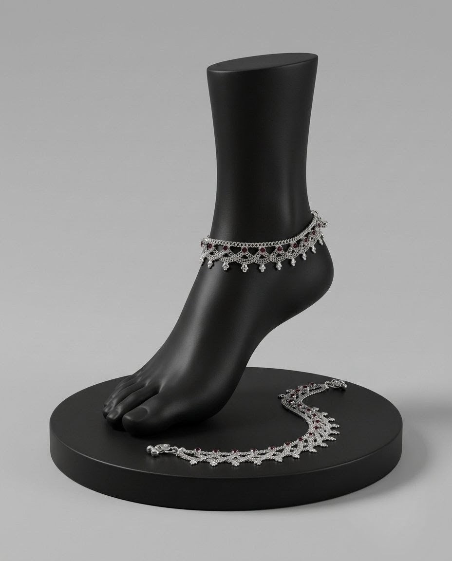Ruby Red Filigree Anklets