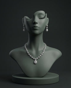 Silver-Plated Teardrop American Diamond CZ Pendant Necklace Set