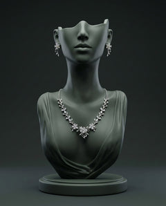 Silver-Plated Floral Pendant Necklace Set with American Diamond CZ