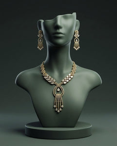 Gold-Plated American Diamond & CZ Teardrop Crystal Pendant Necklace Set