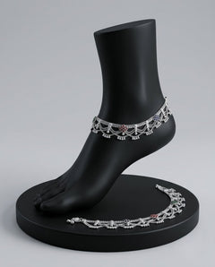 Silver-Plated AD Ghungroo Anklets