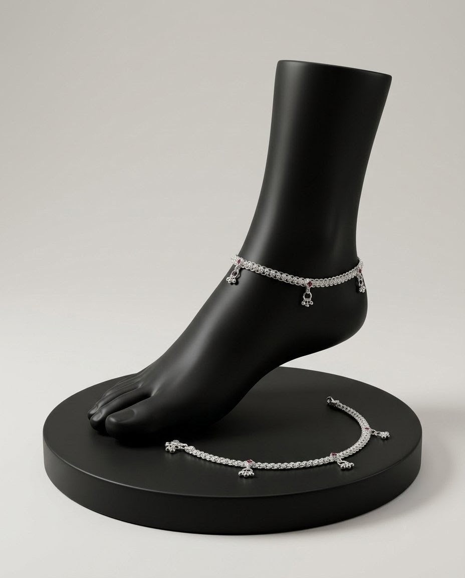 Ruby Red Filigree Ghungroo Anklets