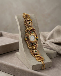 Antique Gold Rajwadi Kundan Watch Bracelet