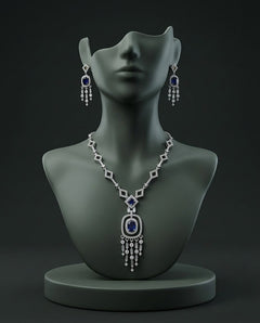 Silver-Plated American Diamond & Crystal Pendant Necklace Set