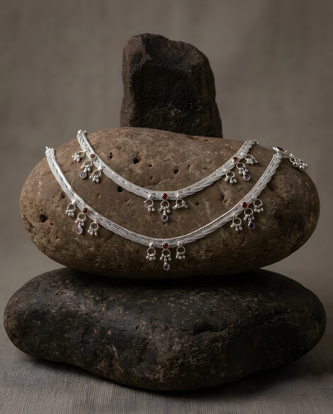 Silver-Plated Multicolor Braided Anklets