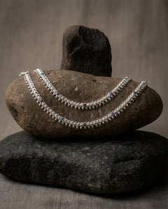 Silver-Plated Meenakari Ghungroo Anklets
