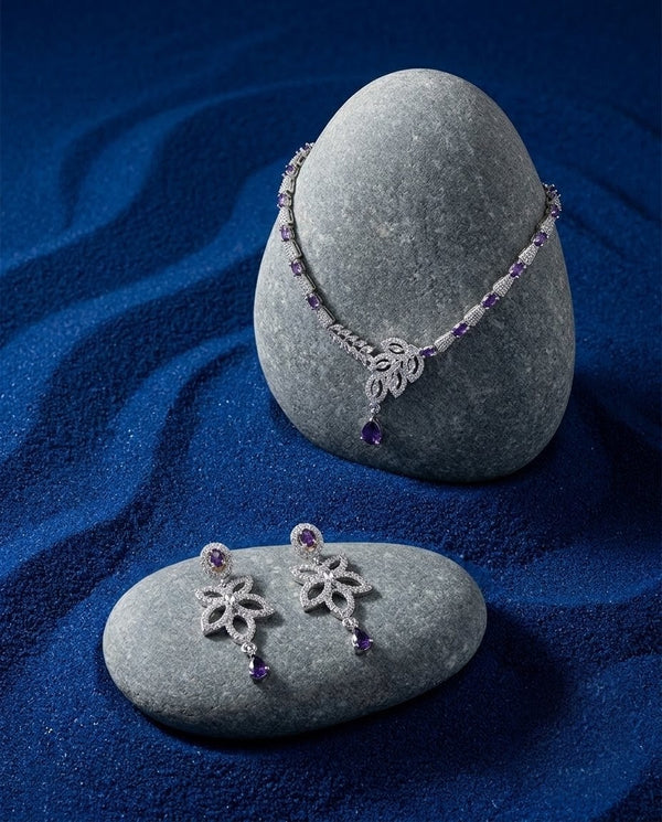 Silver-Plated Teardrop CZ Necklace & Earrings Set