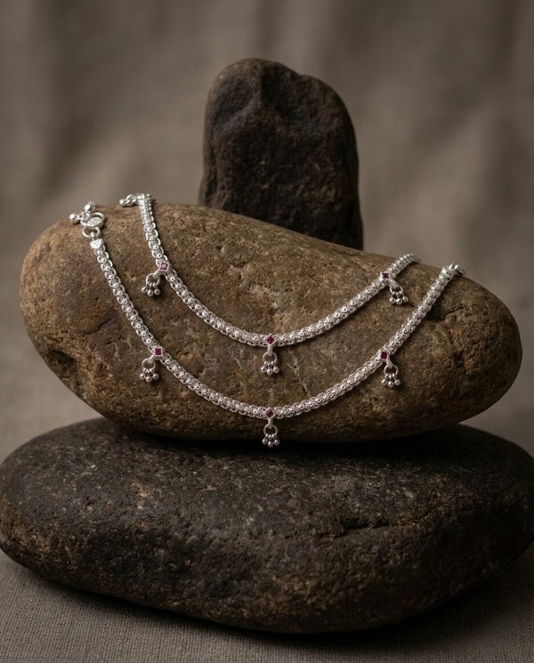 Ruby Red Filigree Ghungroo Anklets