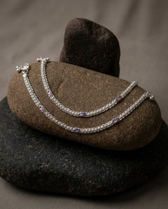 Silver-Plated Meenakari Ghungroo Anklets