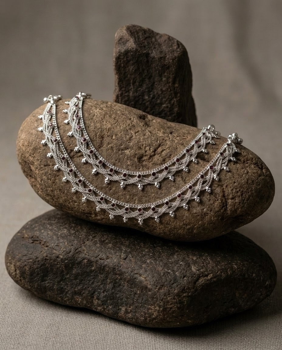 Ruby Red Filigree Anklets