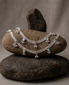 Silver-Plated Meenakari Ghungroo Anklets